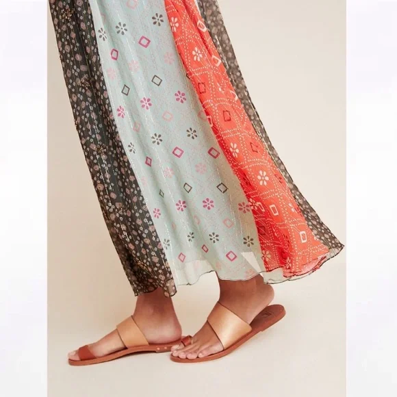 NWT Verb Pallavi Singhee Margot Pleated Maxi Skirt Metallic Mix Print 0 Petite - Picture 3 of 9